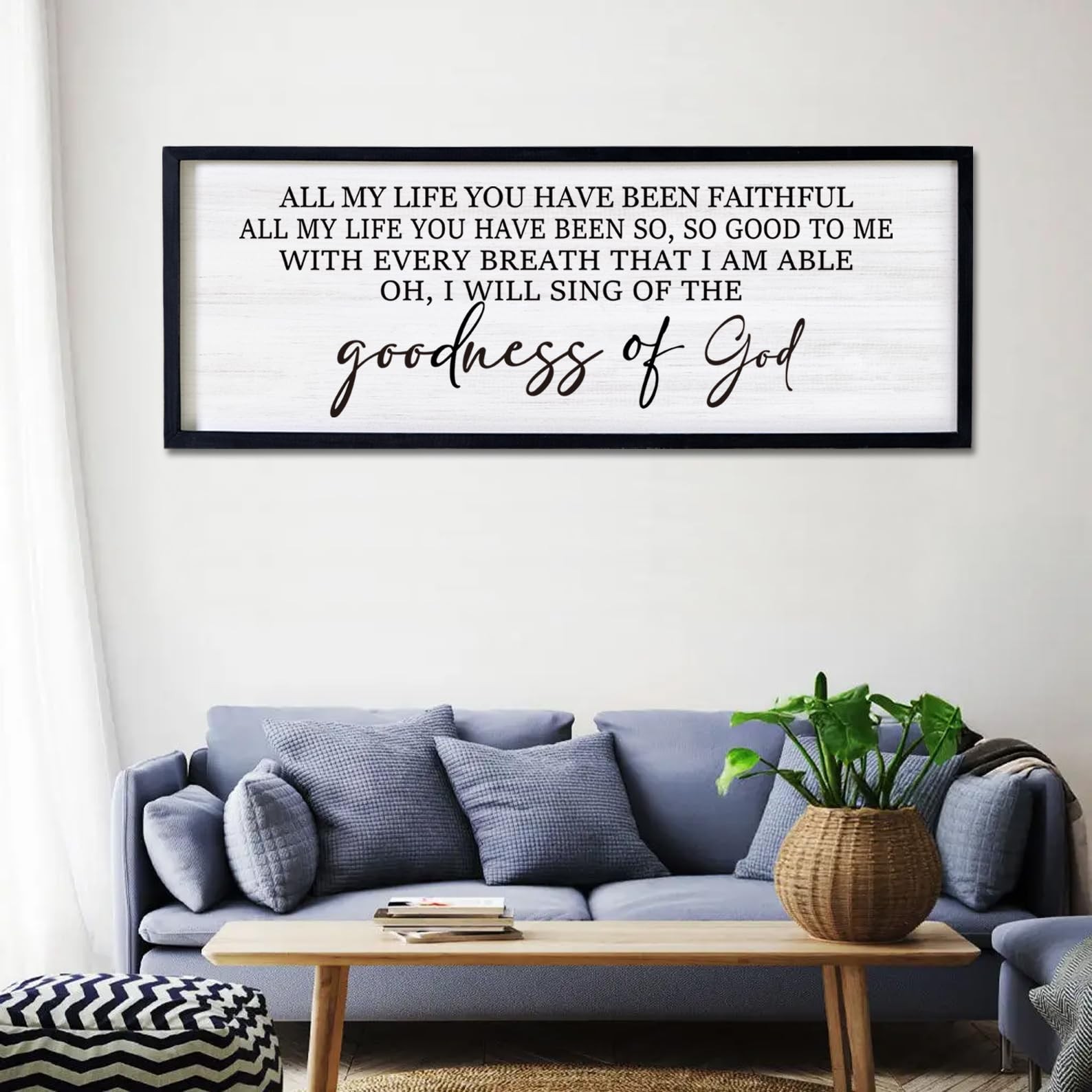 Goodness of God Framed Wall Art, 40”×15” Positive Religious Black Bible Ver…