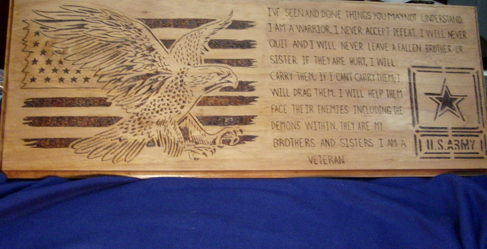Hand Burned Wood Plaque for Military Veteran