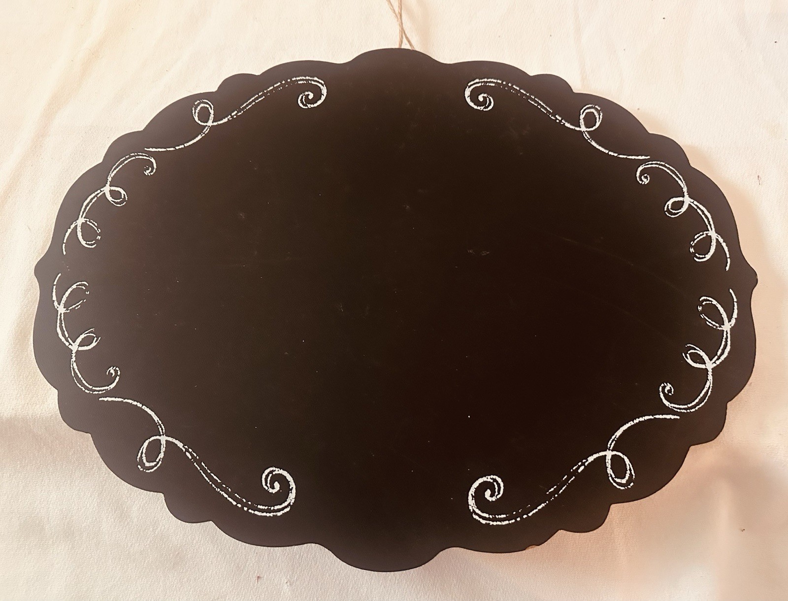 Set of 2 New Decorative Oval Chalkboard Hanging Sign Black Wood Bordered Plaque