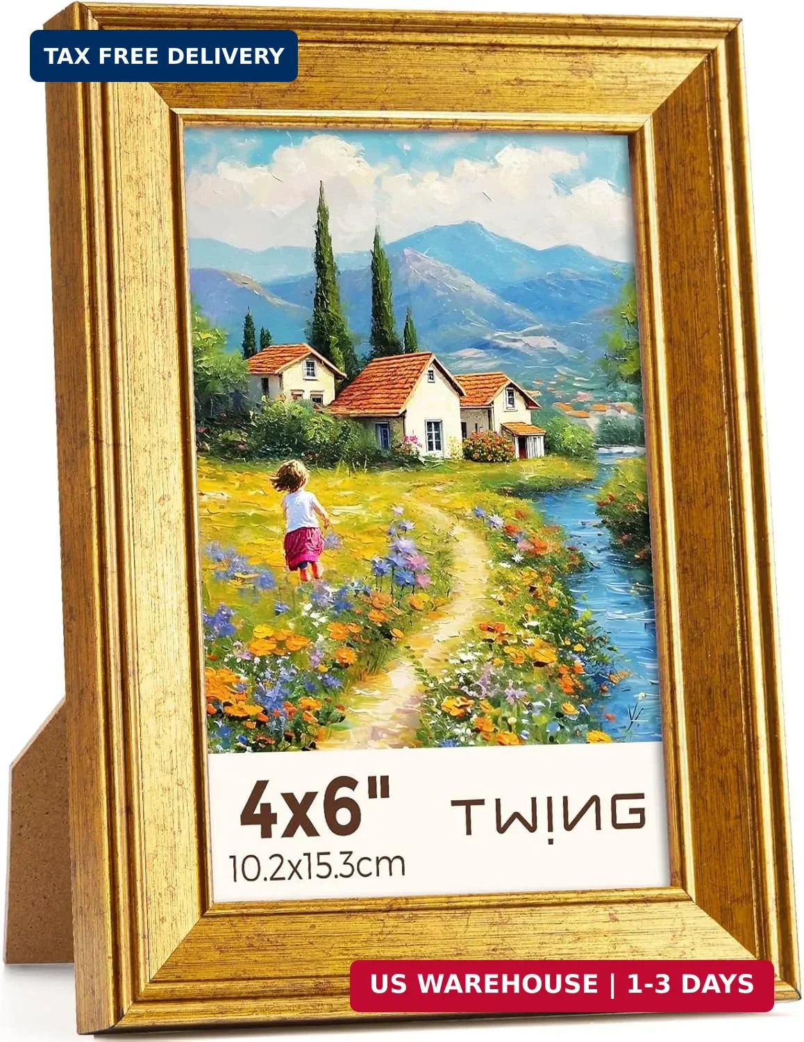 TWING 4×6 Picture Frames Gold, Display Pictures 3×5 with Mat or 4×6 Without Mat,