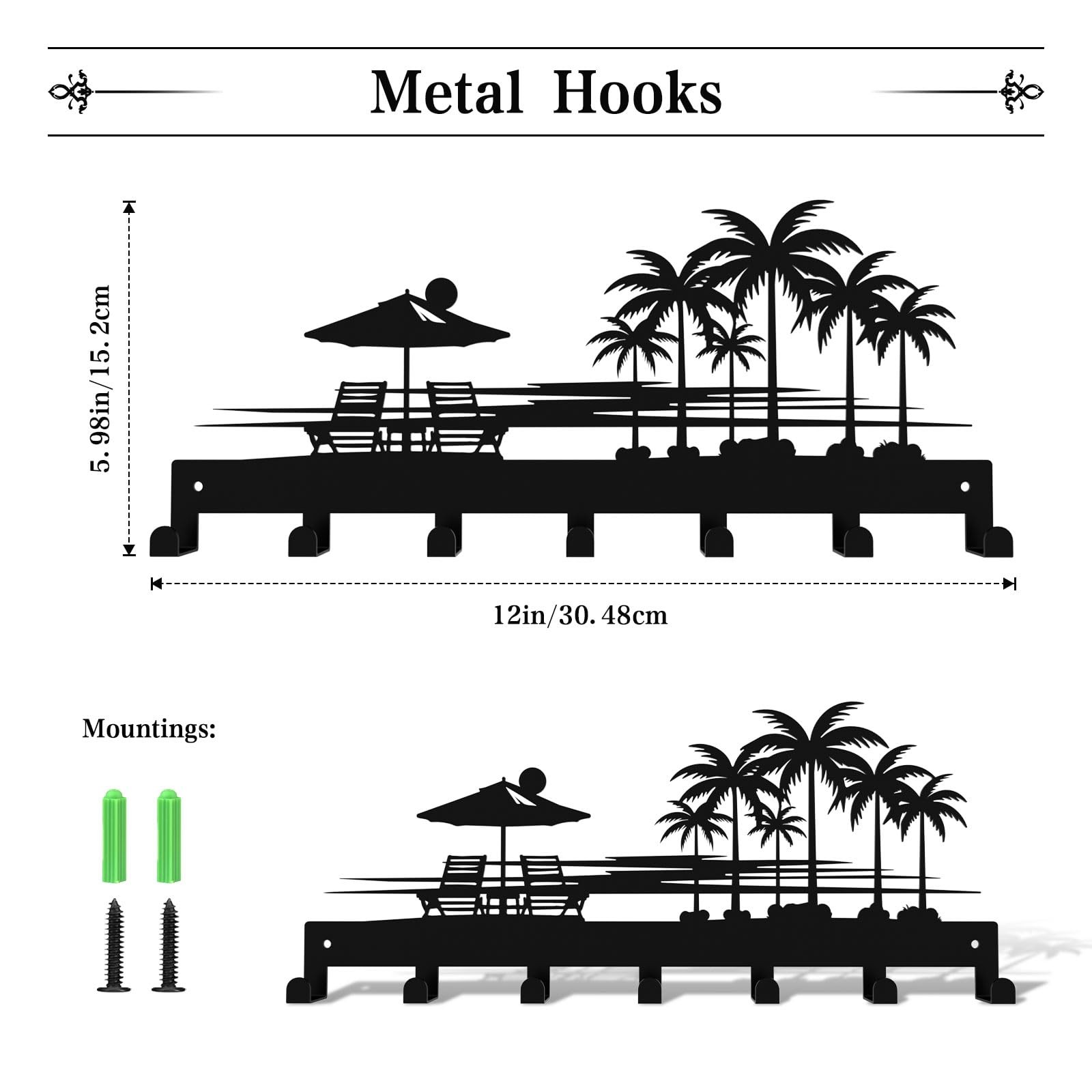 Tropical Style Key Holder Wall Mount Setting Sun and Coconut Trees