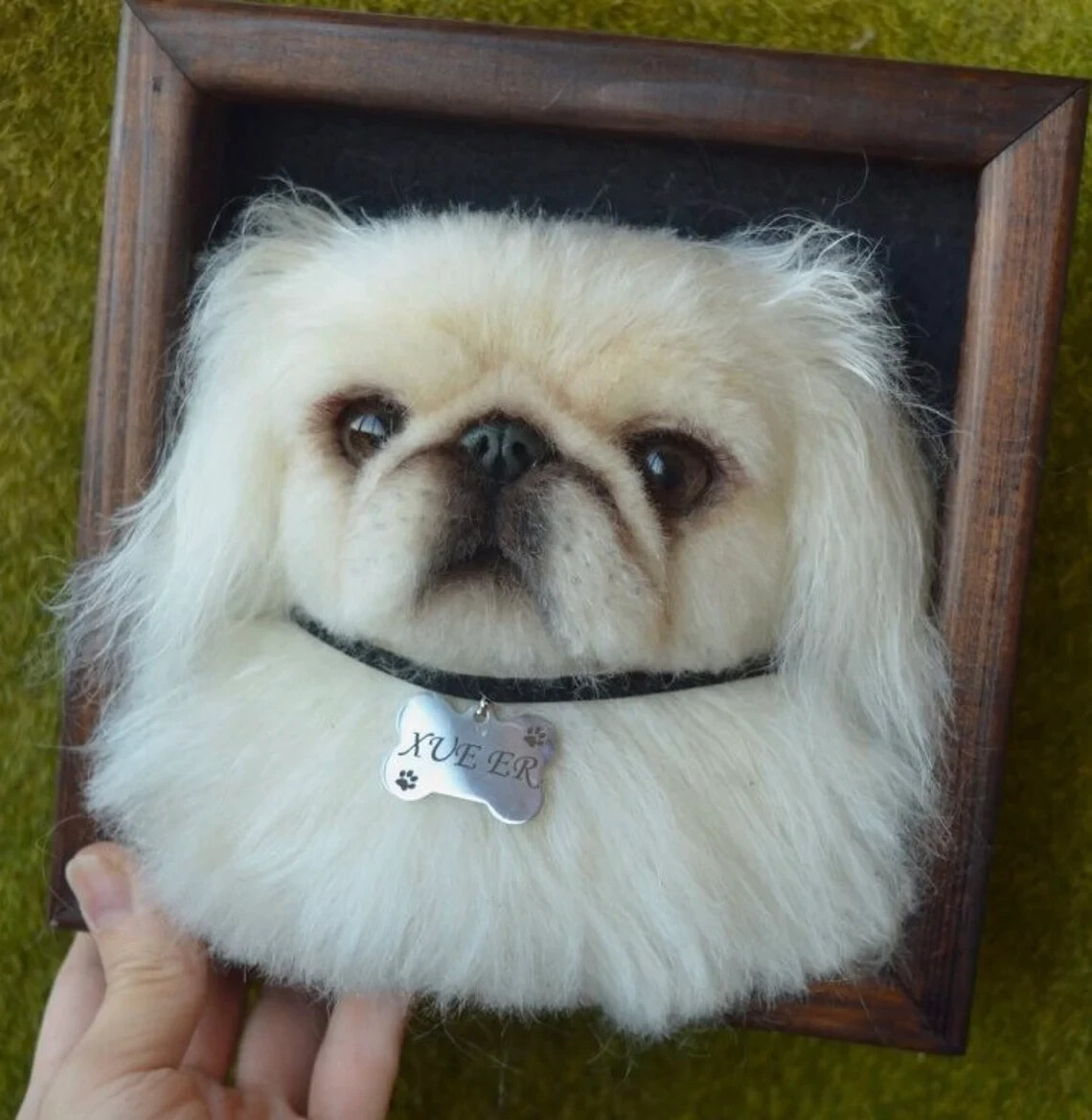 Custom Dog Portrait sculpture in frame Needle felted Realistic Pet replica OOAK