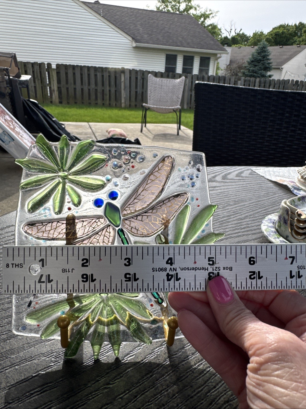 Handmade Fused Class Decorative Square Dish With Dragonfly Design