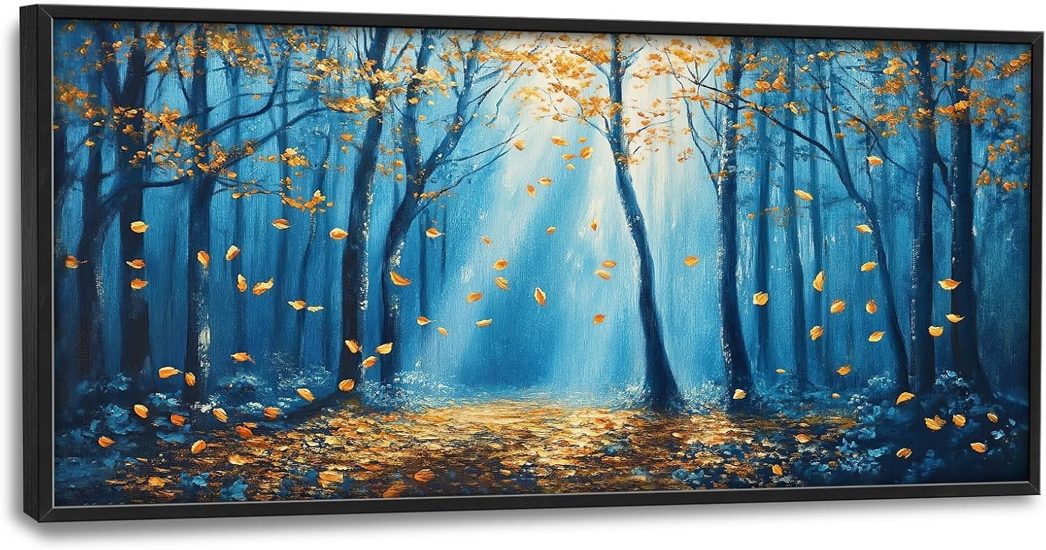 Birch Tree Large Wall Art for Living Room Abstract Gold Blue Forest Framed Ca…