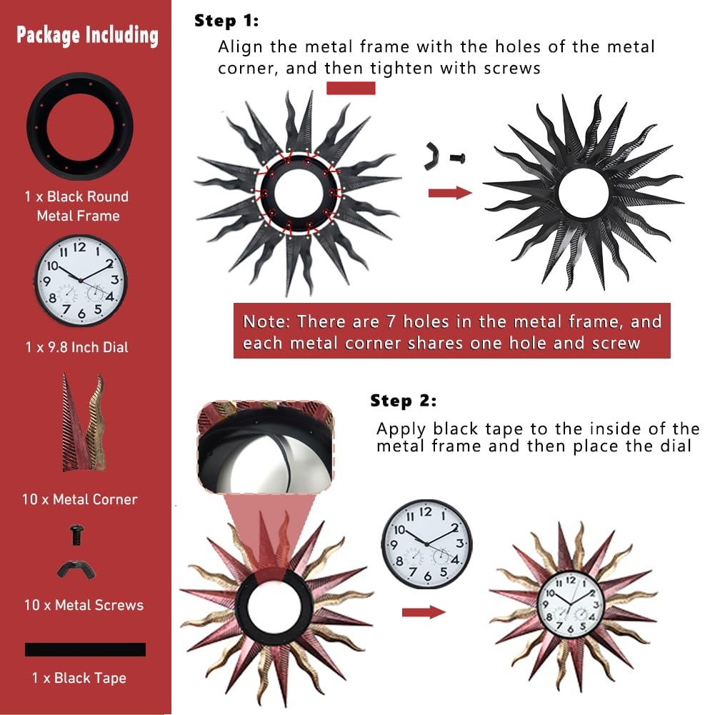 Large Outdoor Clock with Thermometer & Humidity – Silent Non-Ticking, Sun Outdoo