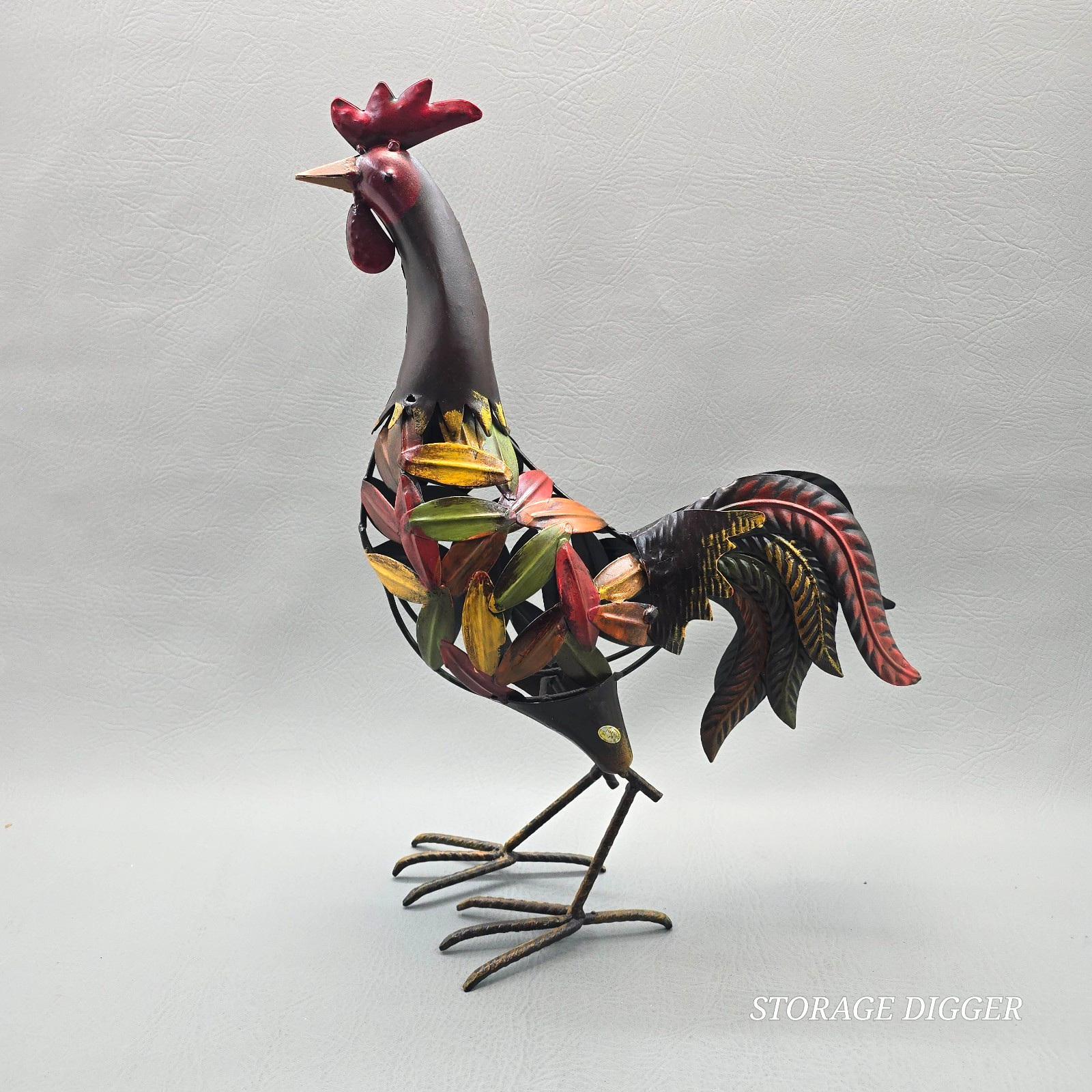 Vintage Handmade Metal Carved Rooster Sculpture Figurine 17.5″ Tall, Home Decor