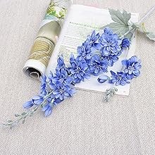 8PCS Blue Delphinium Artificial Flowers Larkspur Fake Flowers 33.5in Long Stem