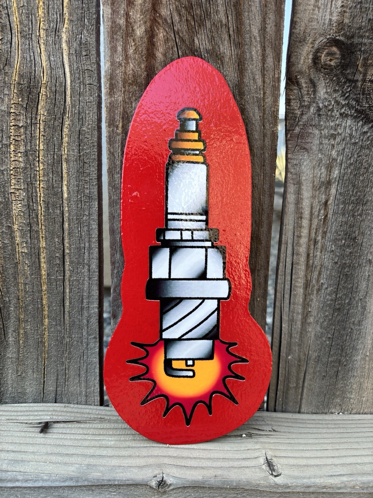 American Traditional Vintage Spark Plug Wood Cutout Sign Handmade Garage Art