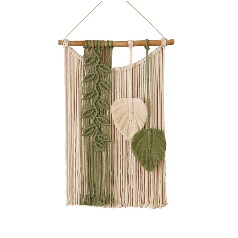 Boho Macrame Wall Hanging Tapestry, Handmade Leaf Woven Decor for Home Walls