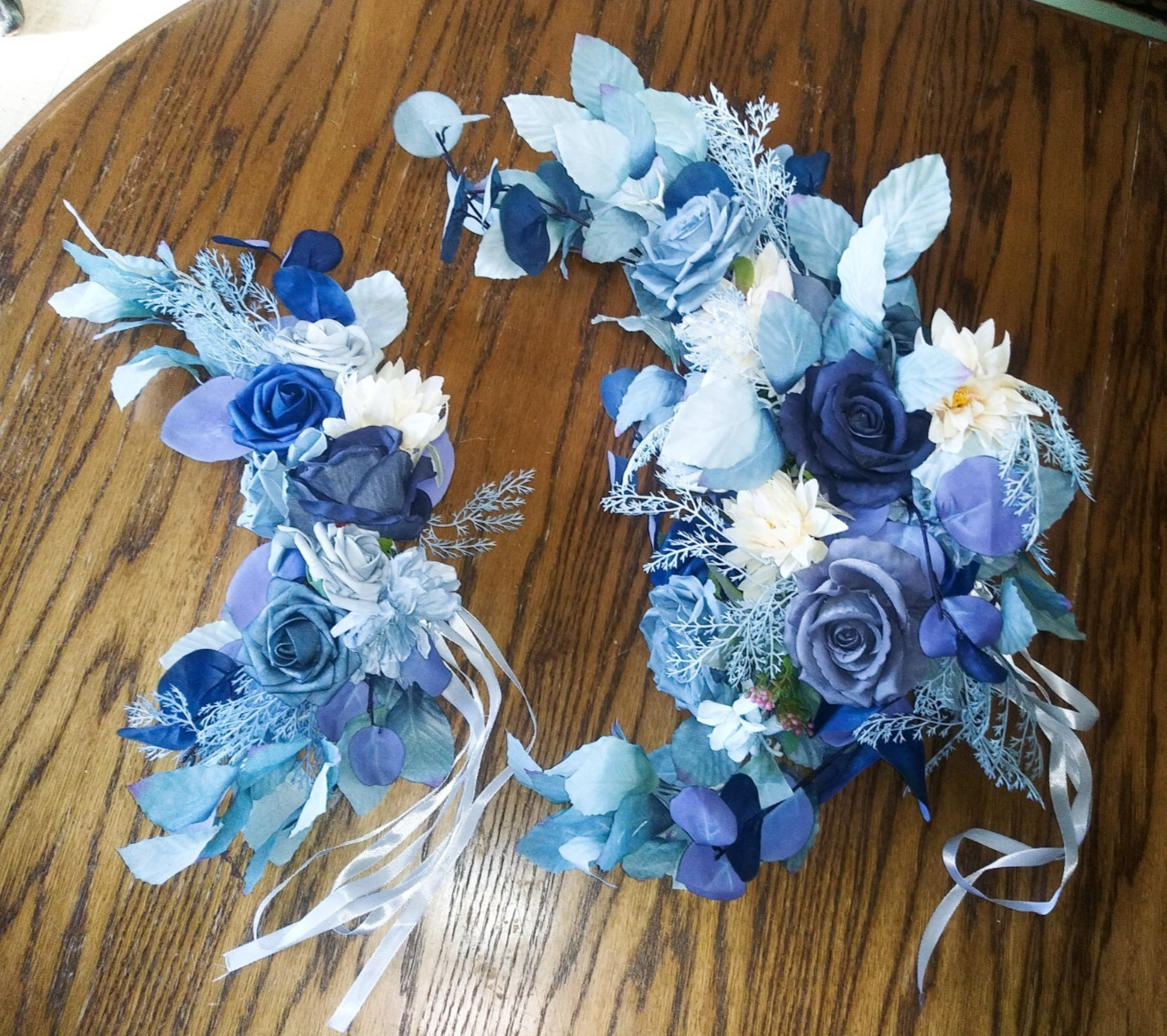 Two Artificial Floral Swags 22″ & 16″ Blue Multi Colors