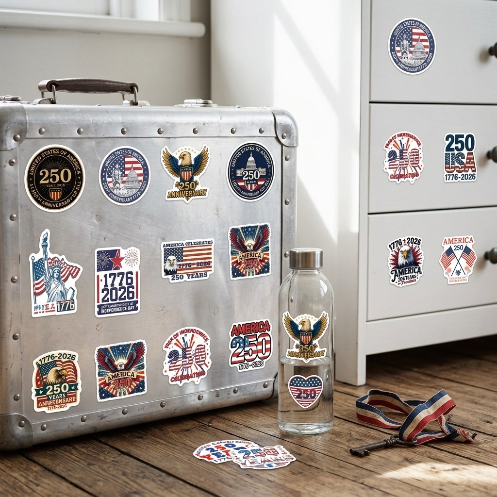 56Pcs 1776-2026America Anniversary Stickers Assorted Patriotic Decorative Decals