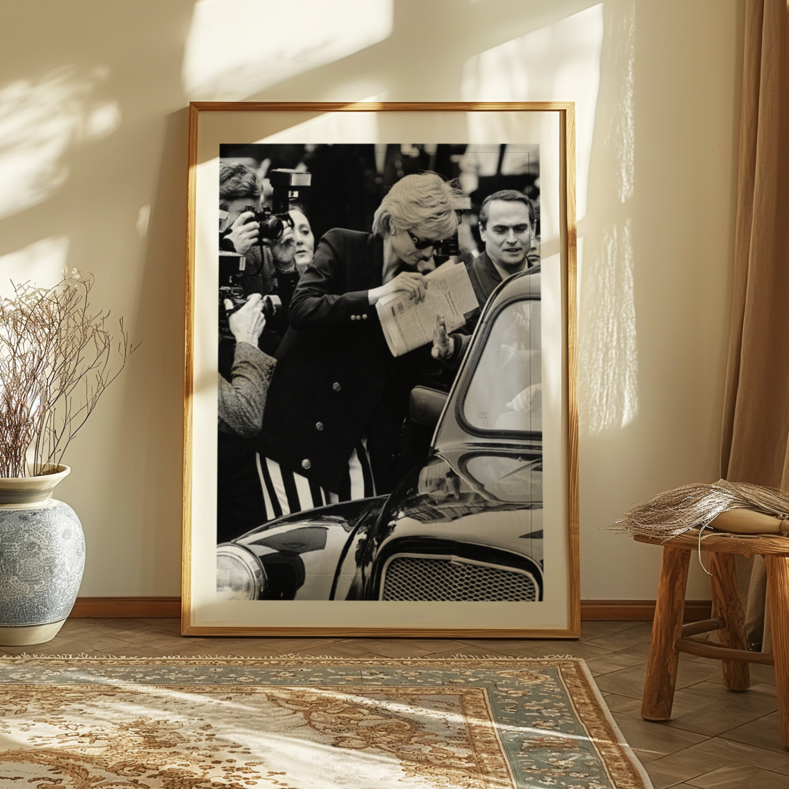 Black & White Princess Diana Poster, Vintage Royal Portrait Print Elegant Art