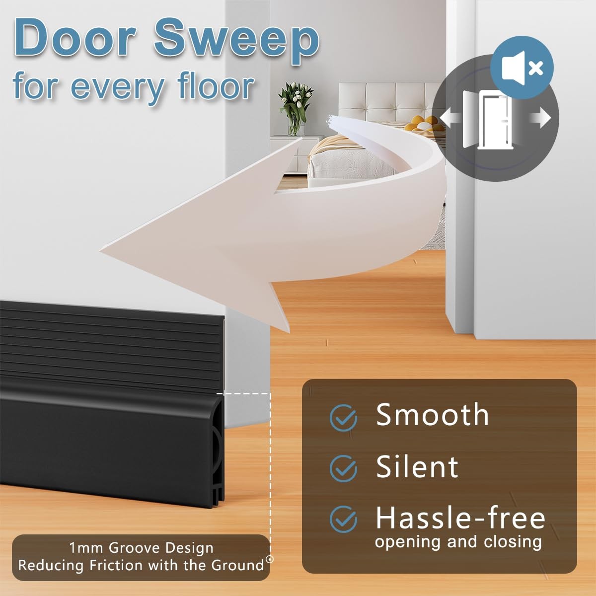 Beoguy Door Draft Stopper, Adjustable Sweep for Bottom of 39IN, Black