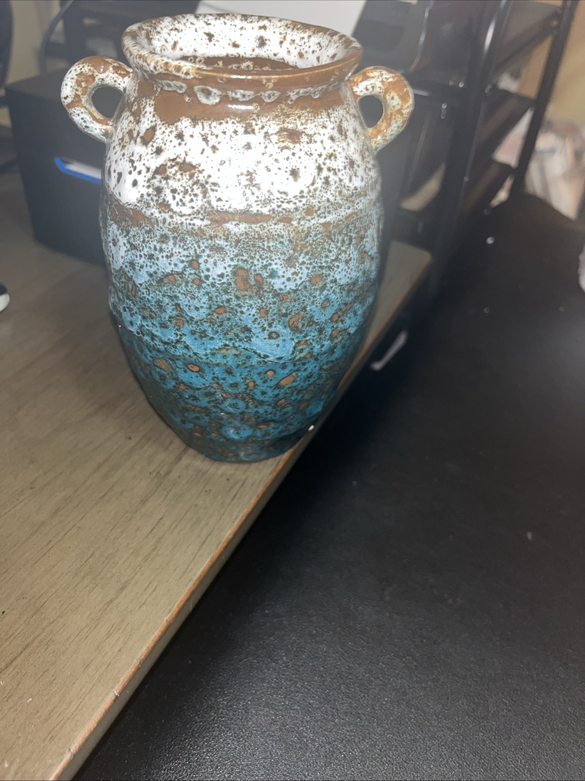 6×4″ Rustic Farmhouse Vase, Vintage Weathered Look, Ceramic Pottery, Green Brown
