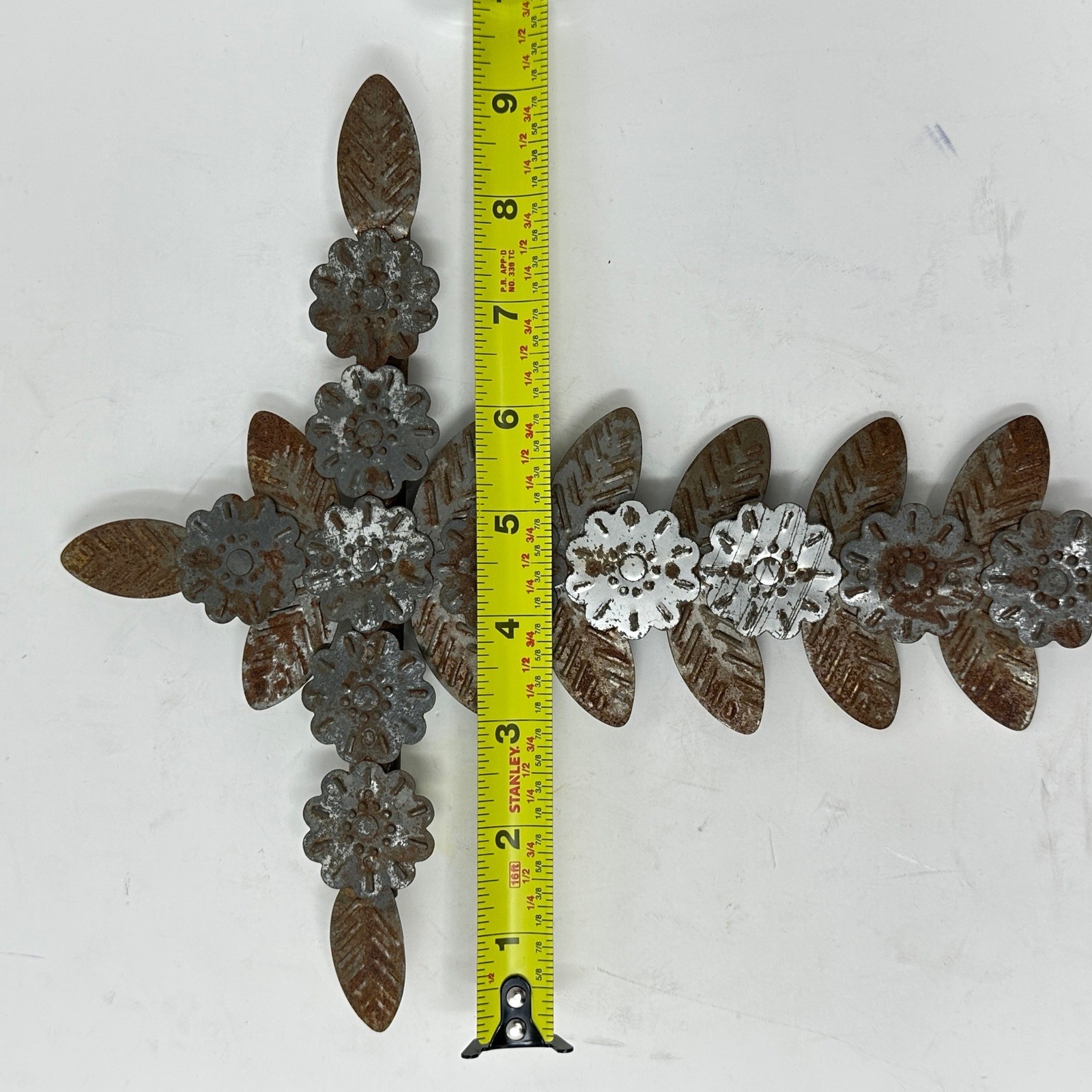 Rustic Distressed Metal Flower Leaf Wall Cross Religious Home Decor 11.5×8.5