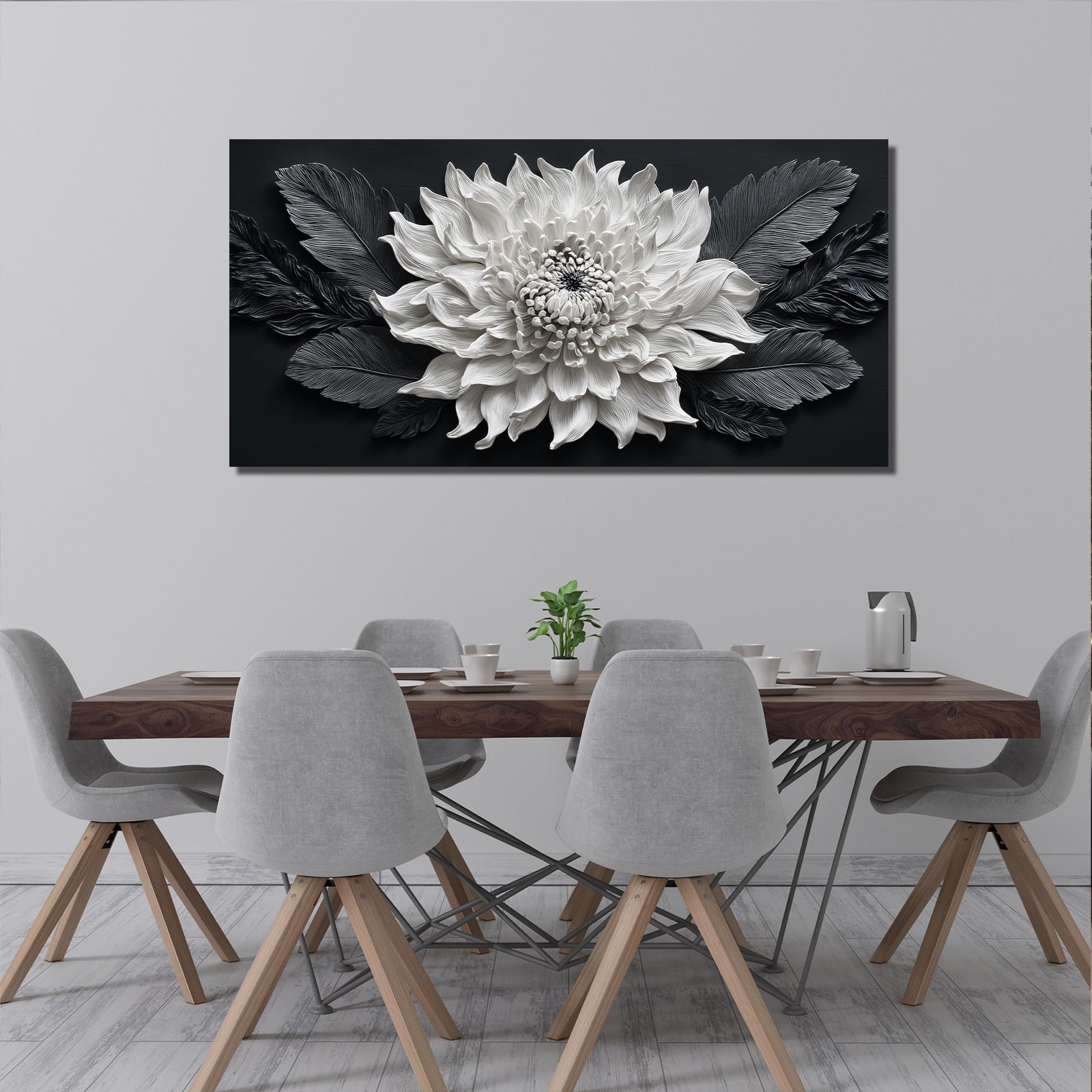 CIRABKY Extra Large Wall Art for Living Room Black and White Flower Wall Deco…