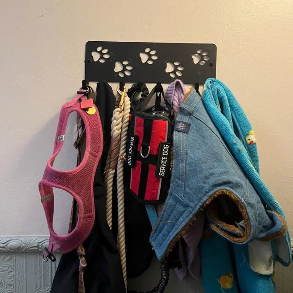 Walking Paws Small Dog Leash & Wall Key Rack Hanger 5 Hooks -6inch -Made in USA
