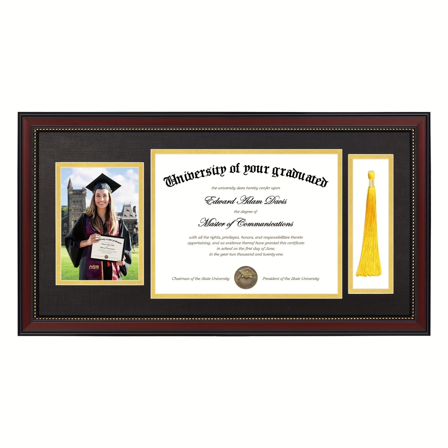 11×22 Frame with Tassel Holder for 8.5×11 Certificate and 5×7 Photo with Mat