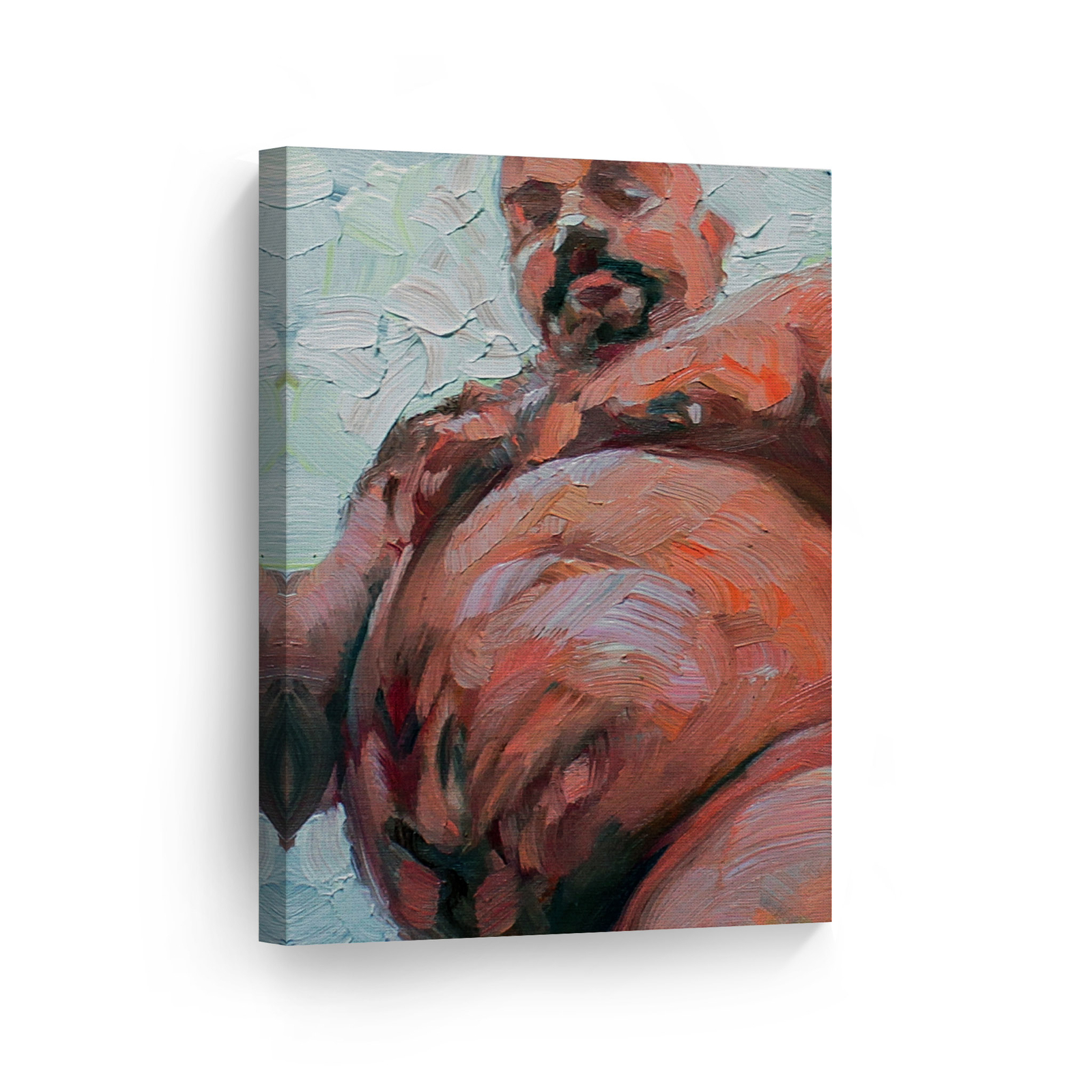Fat Mustached Man Portrait Oil Painting LGBT Half Nude Gay Canvas Wall Art Print