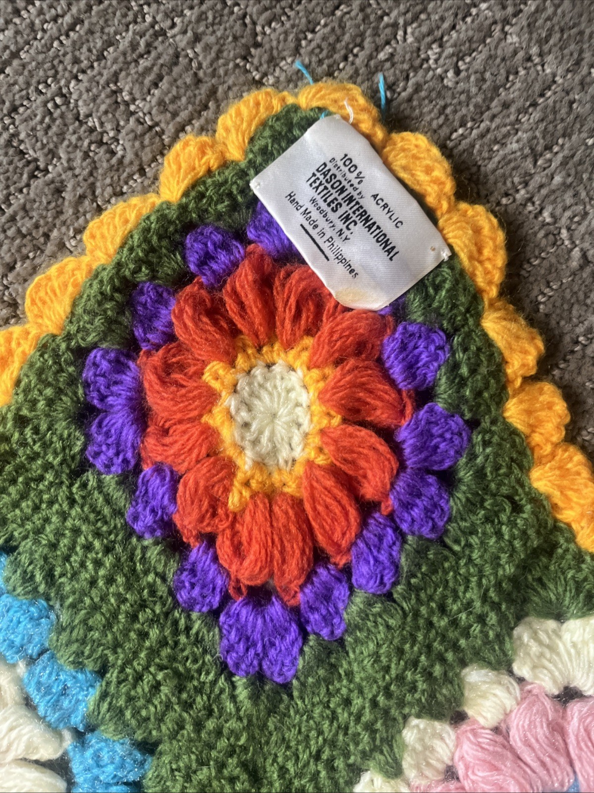 Vintage Crochet Granny Square Afghan Blanket 68×52” Green Yellow Philippines