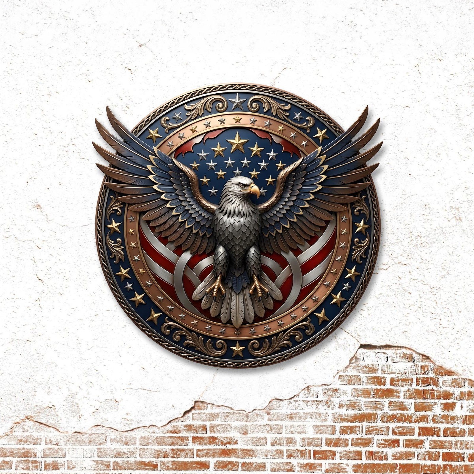 Patriotic Eagle Wreath Metal Sign, USA Flag Door Decor, Veteran Gift