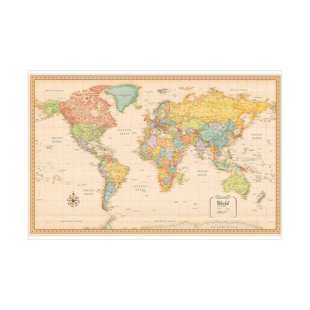 59*39in Size Map of The World Vintage Art Print Poster Wall Office Decor
