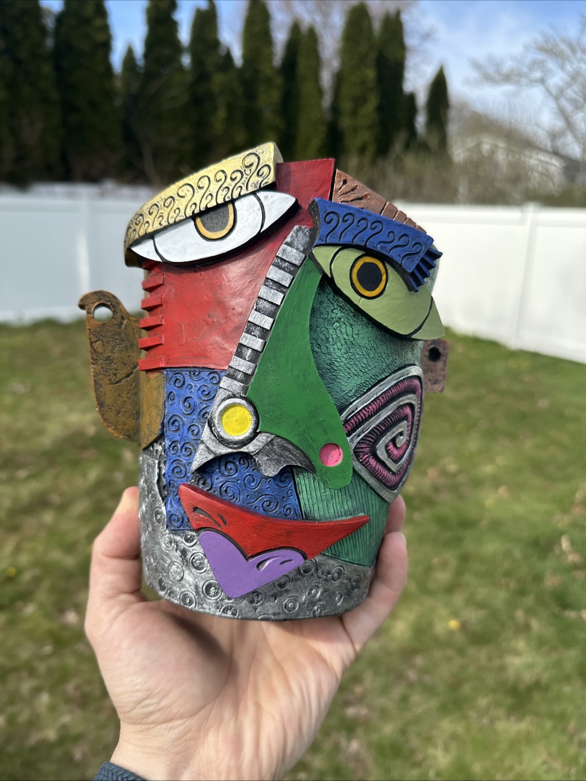 Picasso Style Colorful Face Abstract Art Resin Flower Pot Indoor Outdoor Use