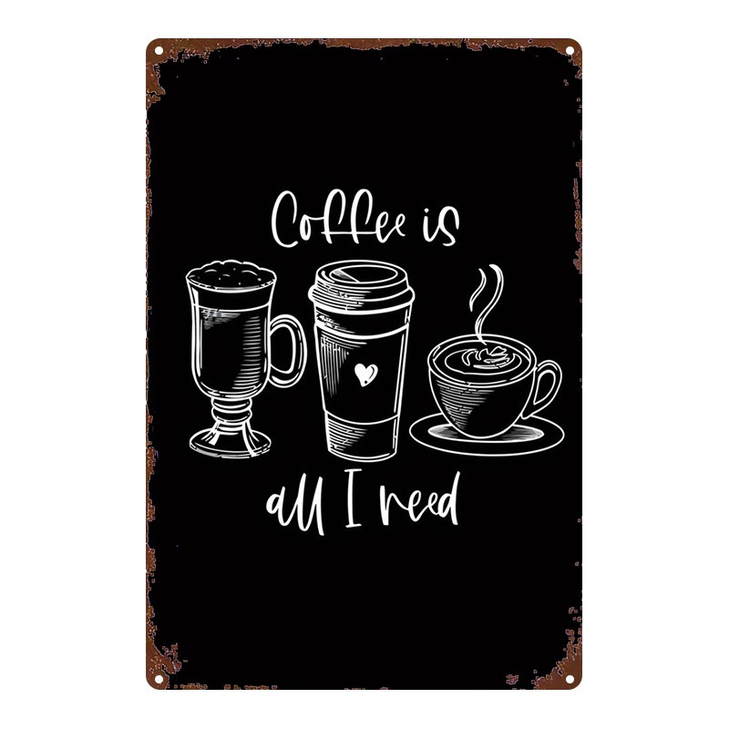 Metal Coffee Cup Tin Sign 8×12 Inches Vintage Distressed