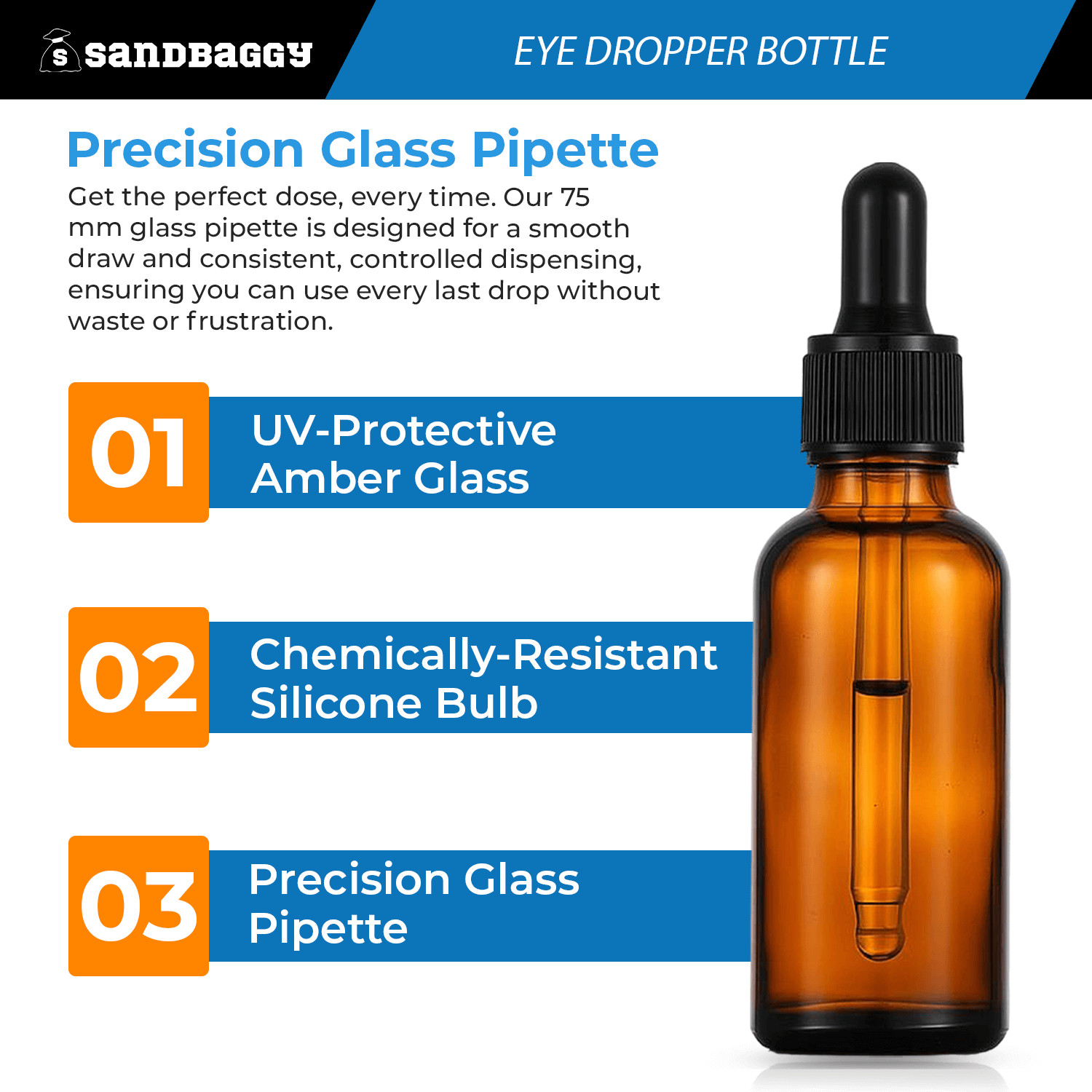 Sandbaggy 1oz Amber Glass Dropper Bottles – BPA Free, UV Protected