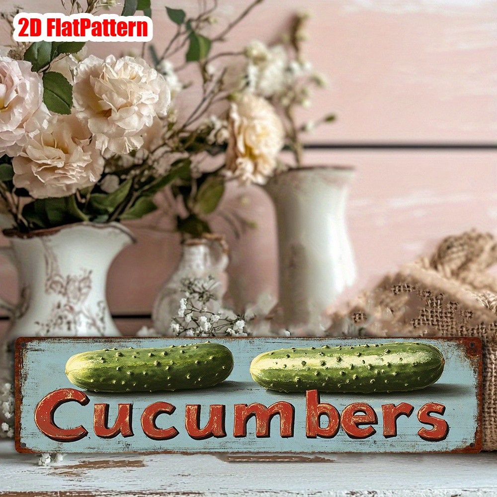 Vintage Metal Cucumbers Sign Rustic Farmhouse Kitchen Garden Wall Decor 16×4in