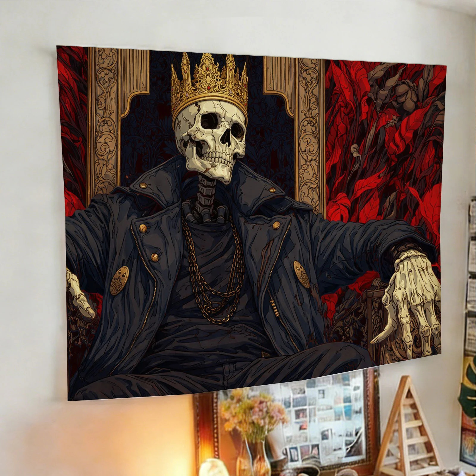 Skeleton King Tapestry – Gothic Style for Home and Festival Wall Decoration