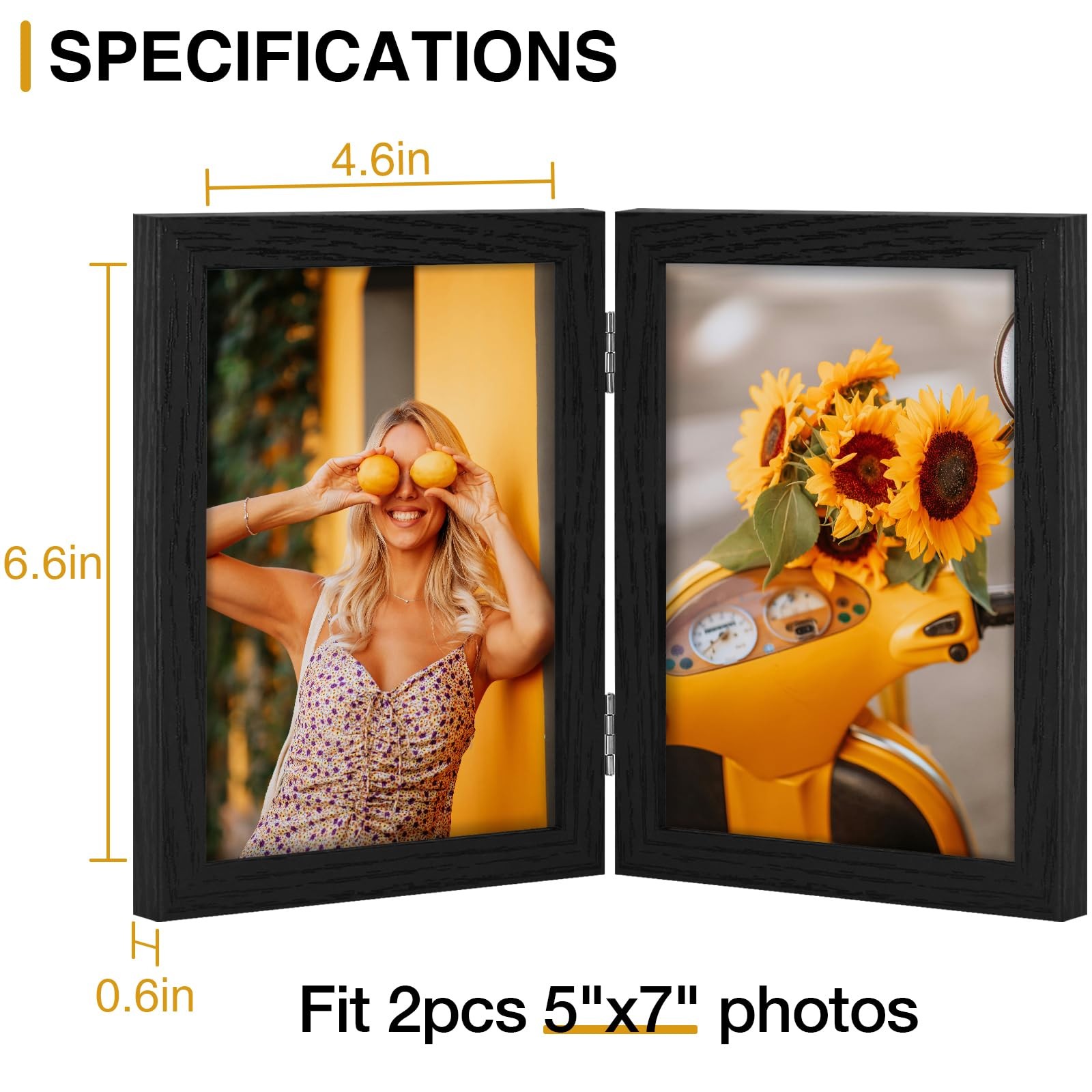 Vittanly 5×7 Double Picture Frame, Hinged 2 Opening MDF Photo 5×7, Black