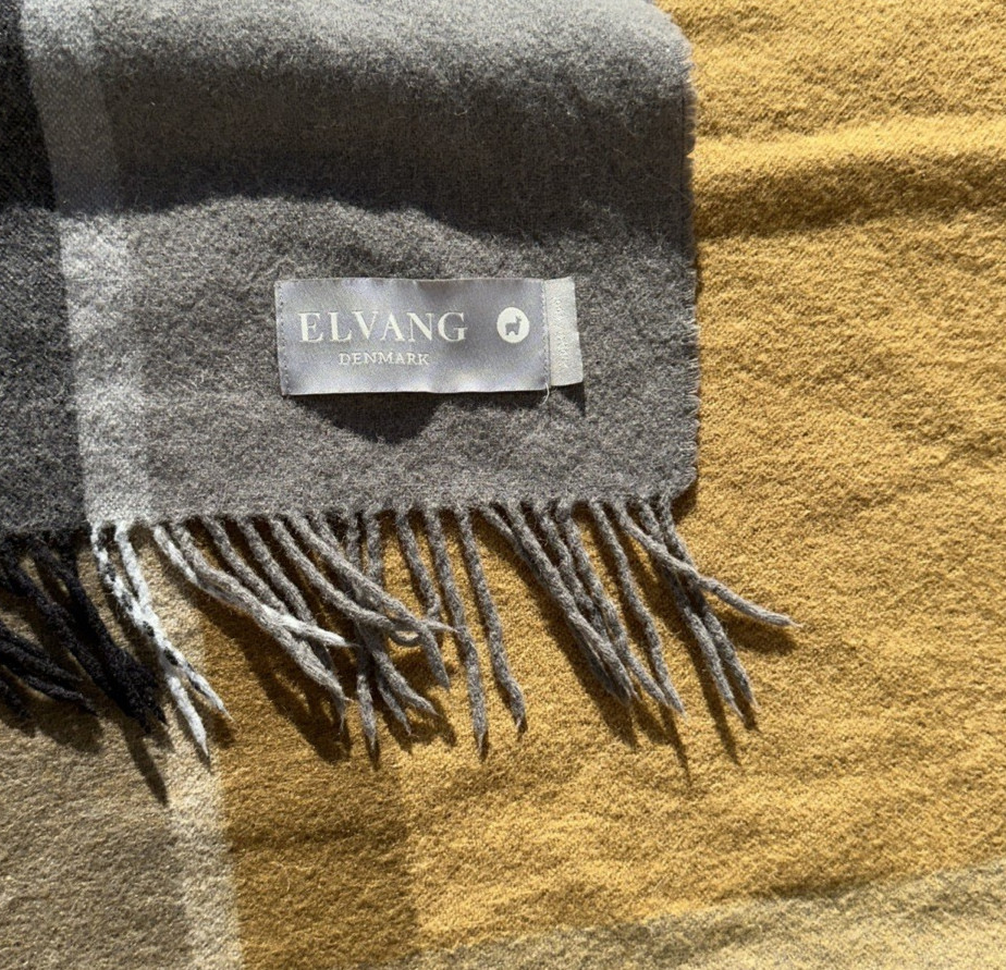 ELVANG Denmark WOOL ALPACA PLAID FRINGE EDGE THROW BLANKET SHAWL 72″ x 50″