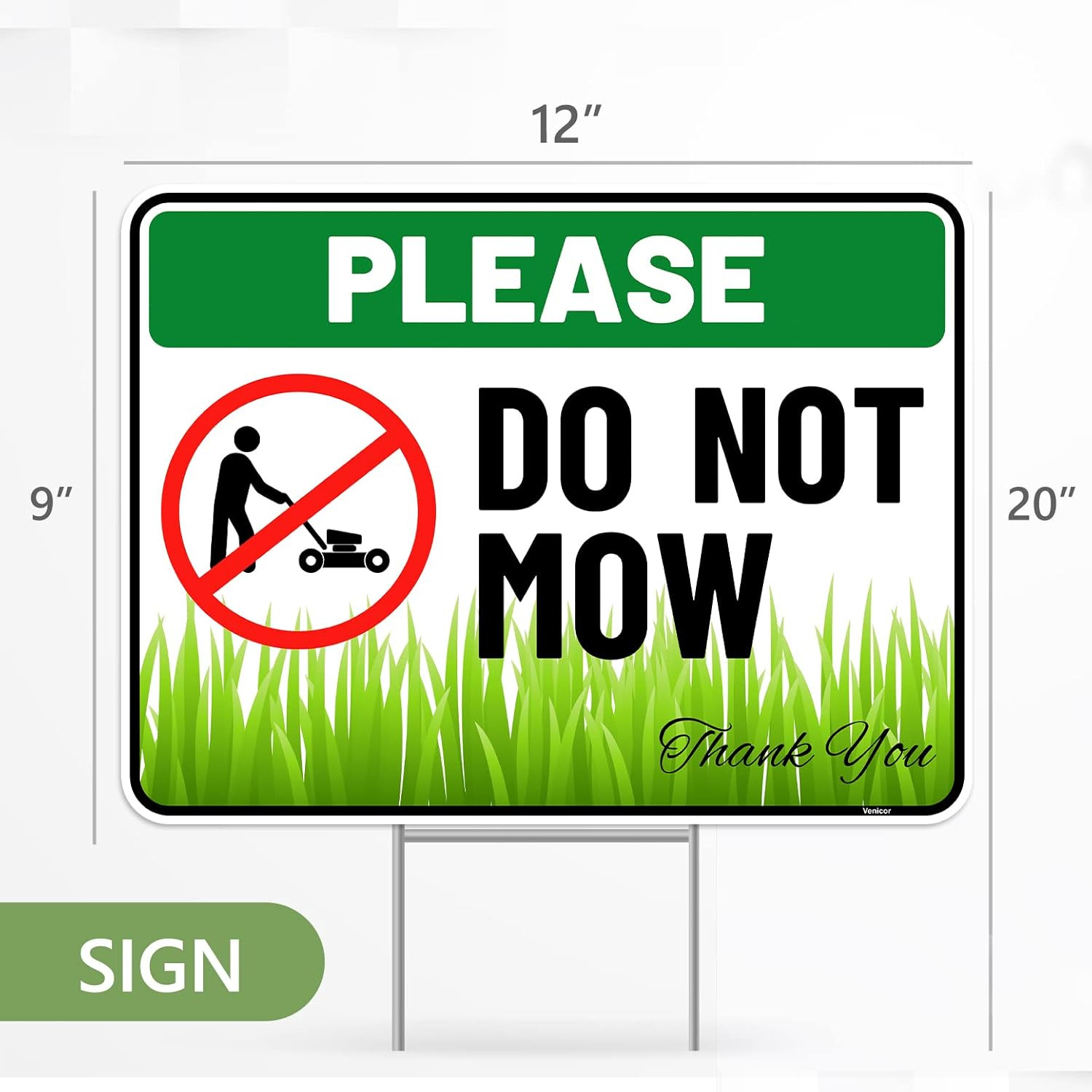 2PC Do Not Mow Sign with Stake, 12 Inches by 9 Inches – Corrugated Plastic – No
