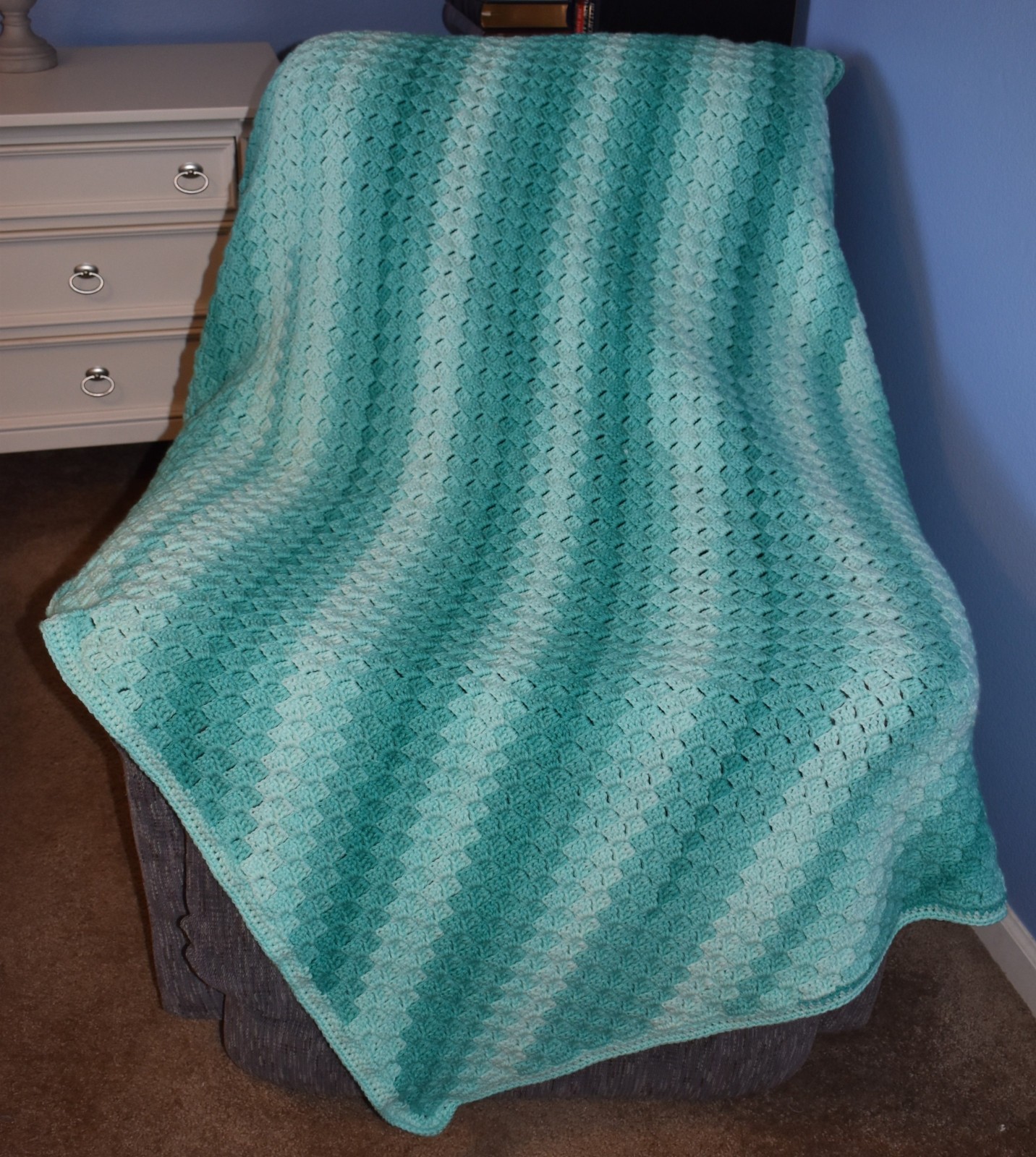 SHADES of GREEN C2C Crocheted Afghan – 51″ x 62″