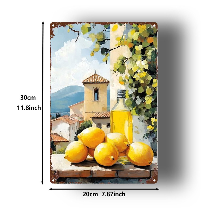 Metal Landscape Sign Lemon Olive Oil Vintage Wall Art 8×12 Inches