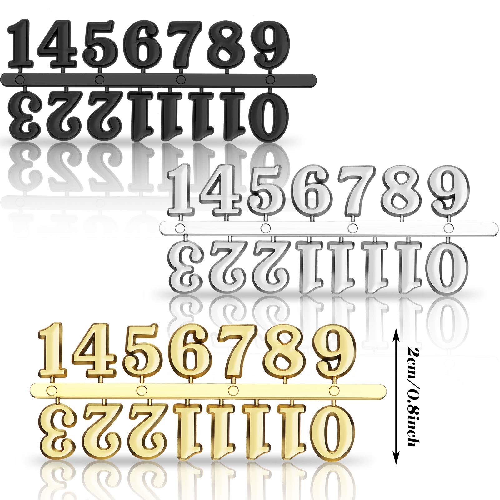 15 Pieces Clock Numerals Kit in Black Silver Gold DIY Digital Multicolor