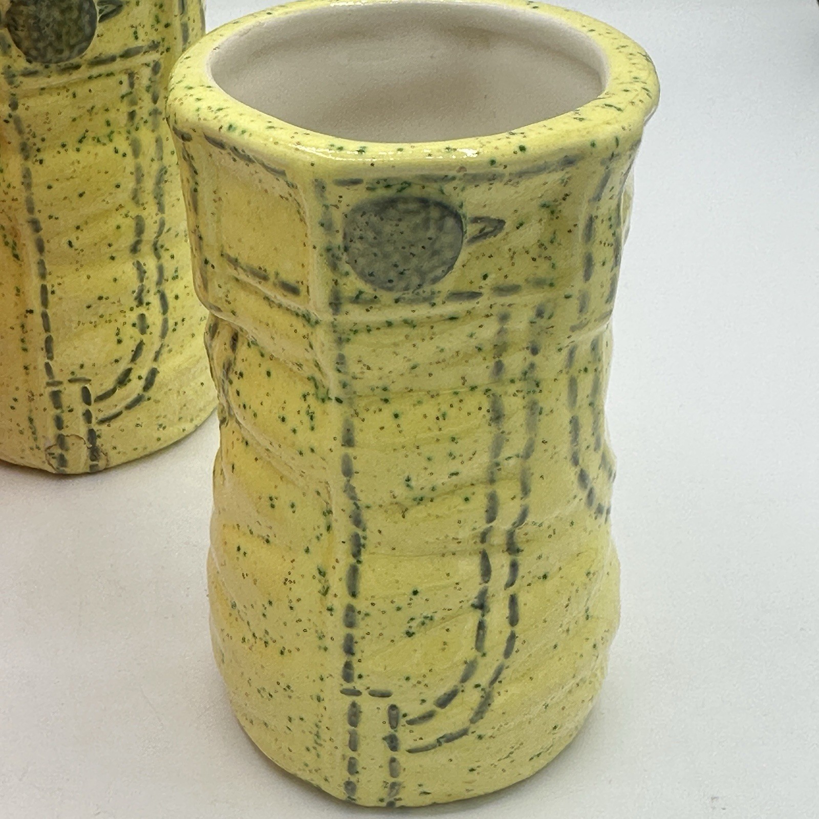 6 Retro Vases Denim Jeans Style Ceramic Cups Set Orange Lime Atomic 4″ 60s