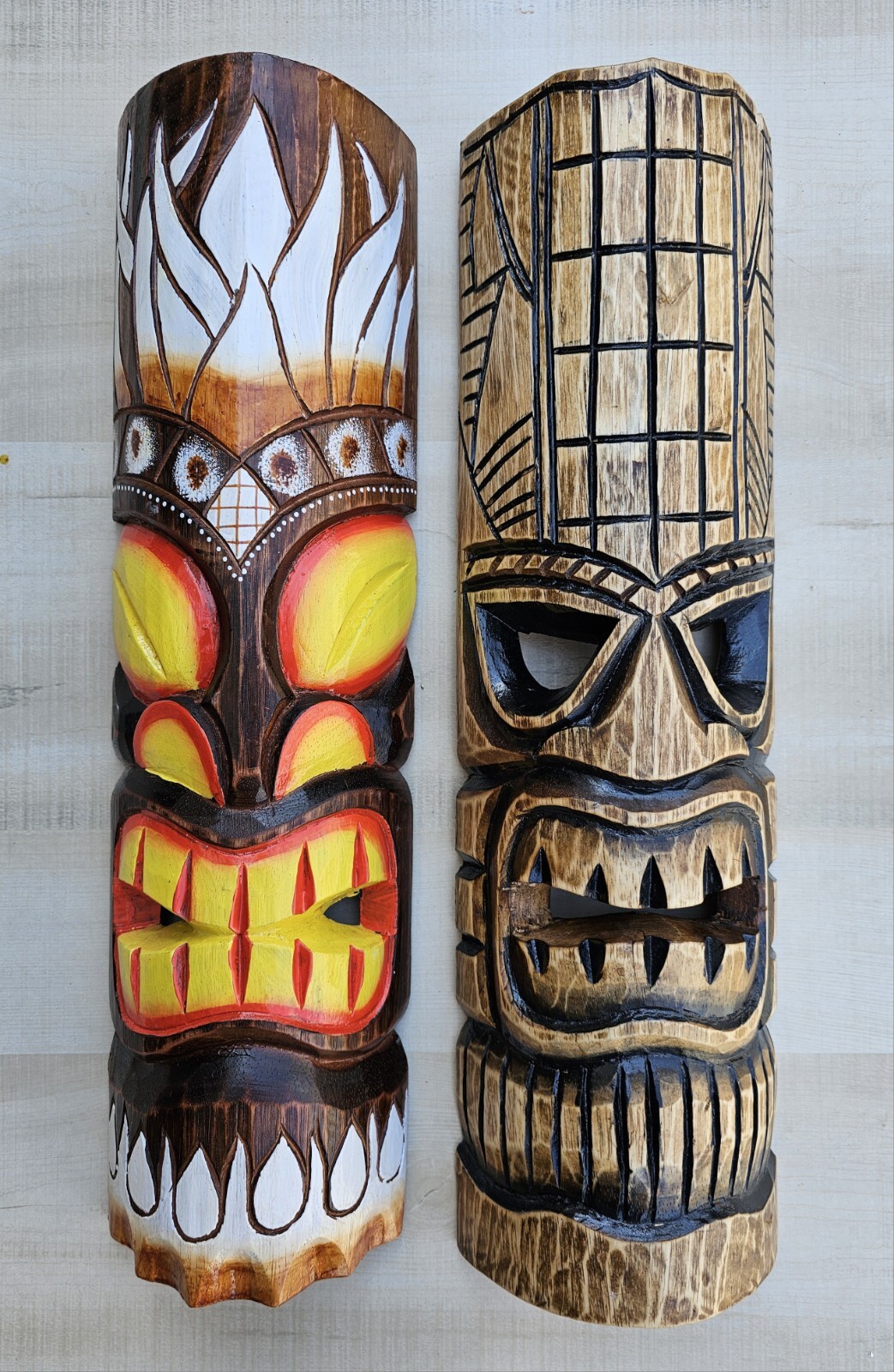 2 TIKI MASKS 20″ WOOD HAWAIIAN ISLAND HOME WALL DECOR TRIBAL AFRICAN POLYNESIAN