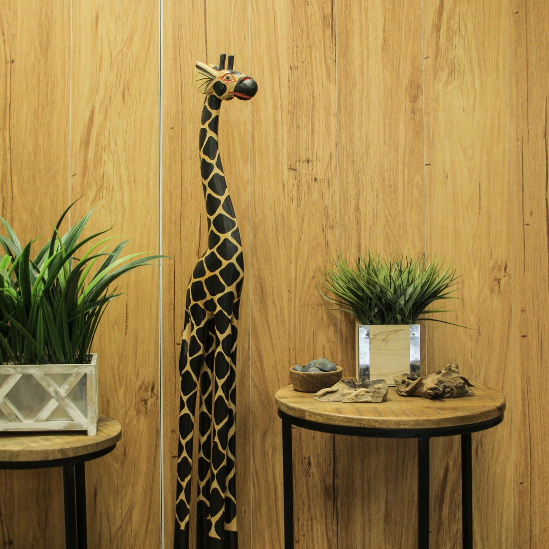 36 Inch Hand Carved Wooden Giraffe Sculpture Safari Home Decor Figurine Statue
