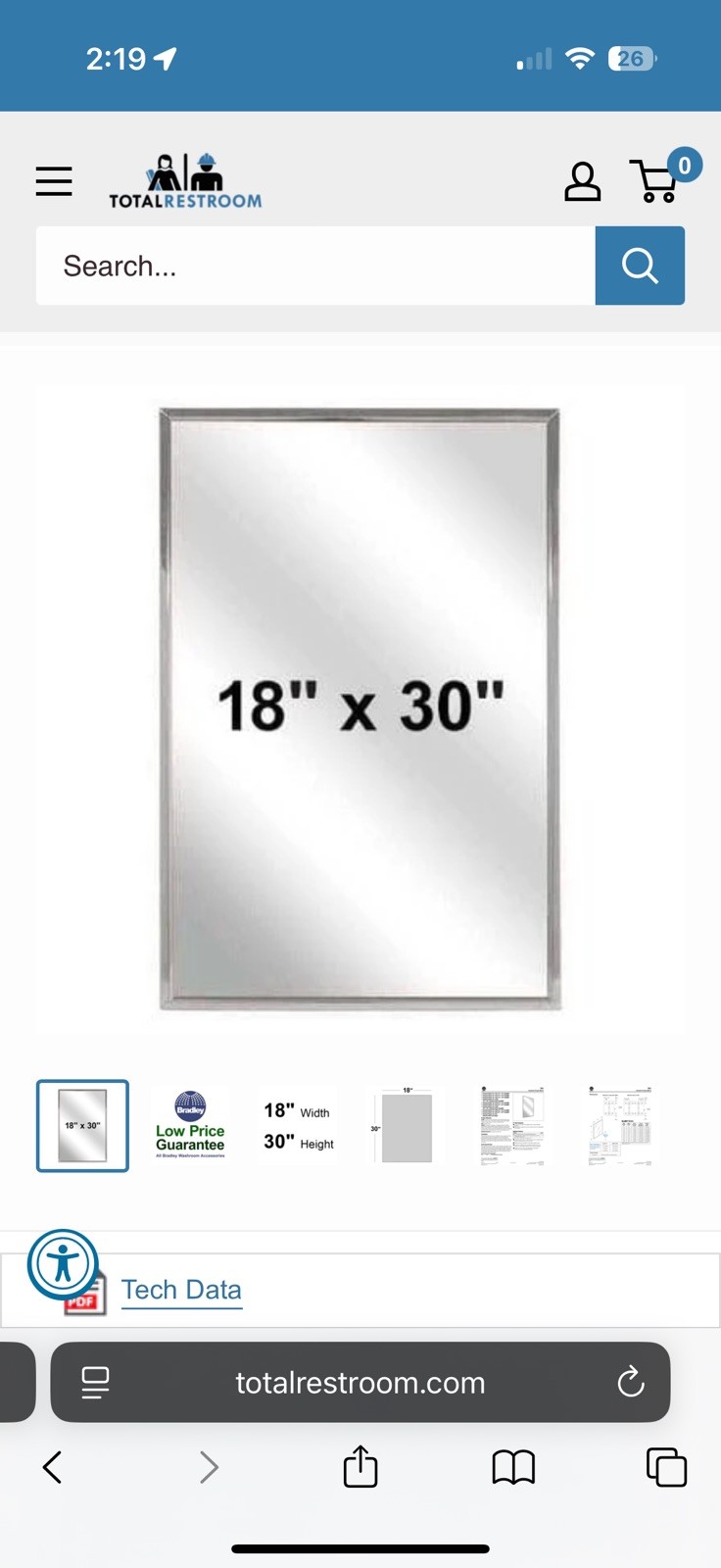 BRADLEY 781-018300 Mirror,18 in W,30 in