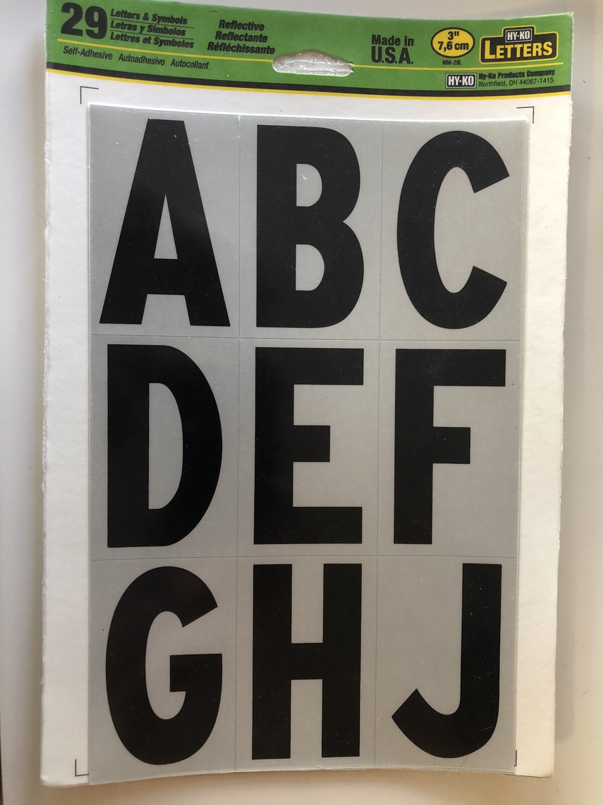 HY-KO MM-29L Reflective Self-Adhesive Letter, 3-1/4 Inh, Black/Silver