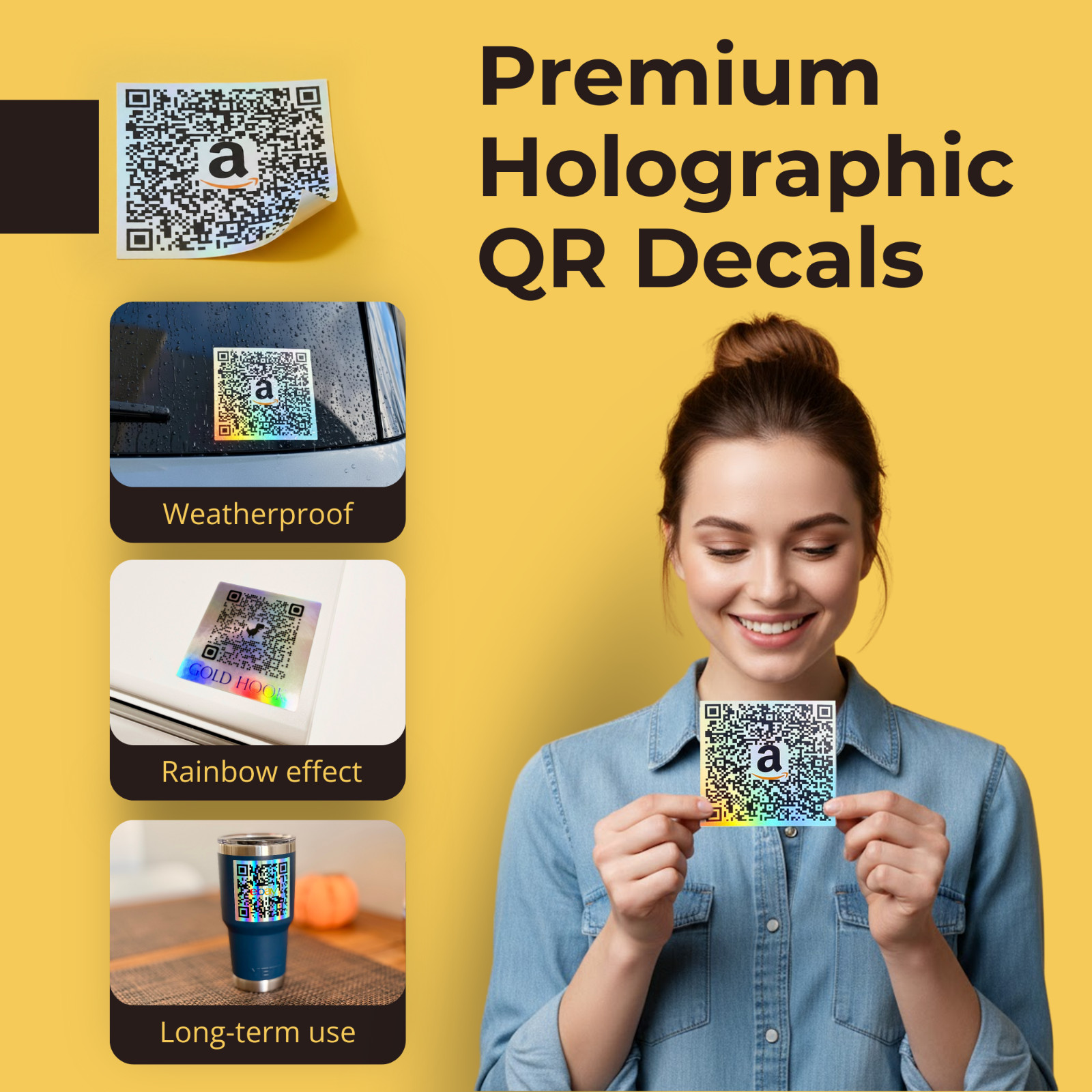 Custom QR Code Holographic Stickers 100 Pack Personalized Waterproof Business
