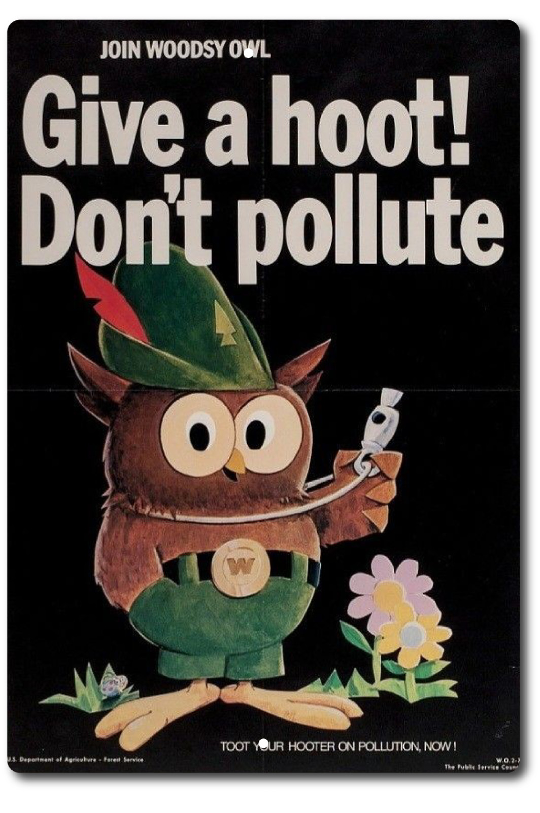Funny Give A Hoot Don’t Pollute Woodsy Owl Sign Aluminum Metal Rustic Garage