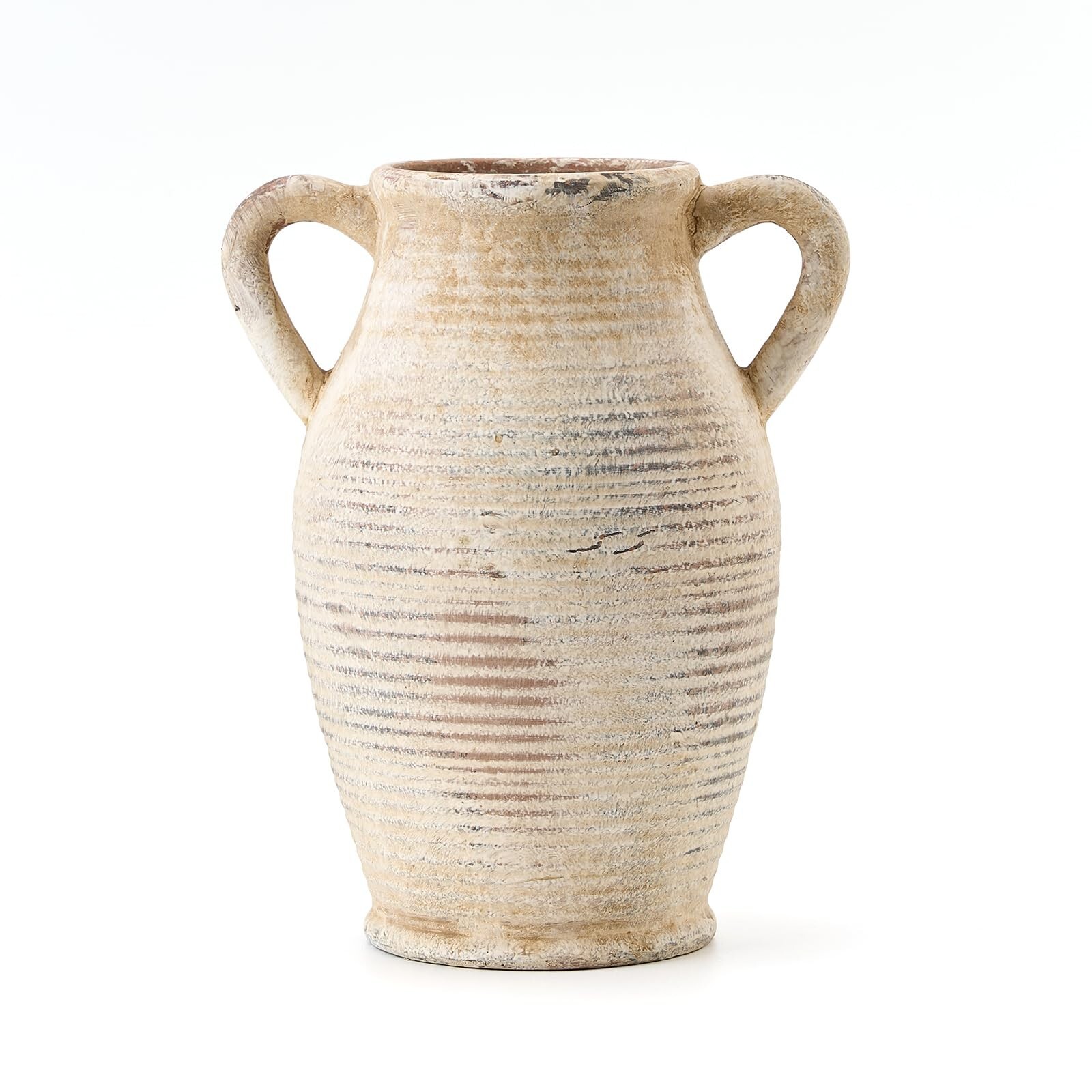 Large Ceramic Rustic Vase with 2 Handles, 9.8 inch Whitewashed Terra Cotta Va…