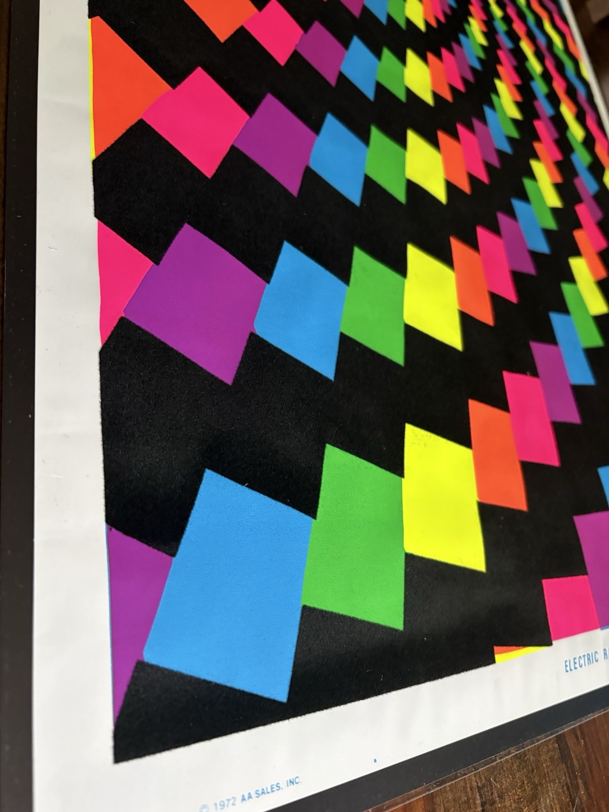 Vintage Electric Rainbow Psychedelic Swirl Poster 1972 Velvet Print Black Light