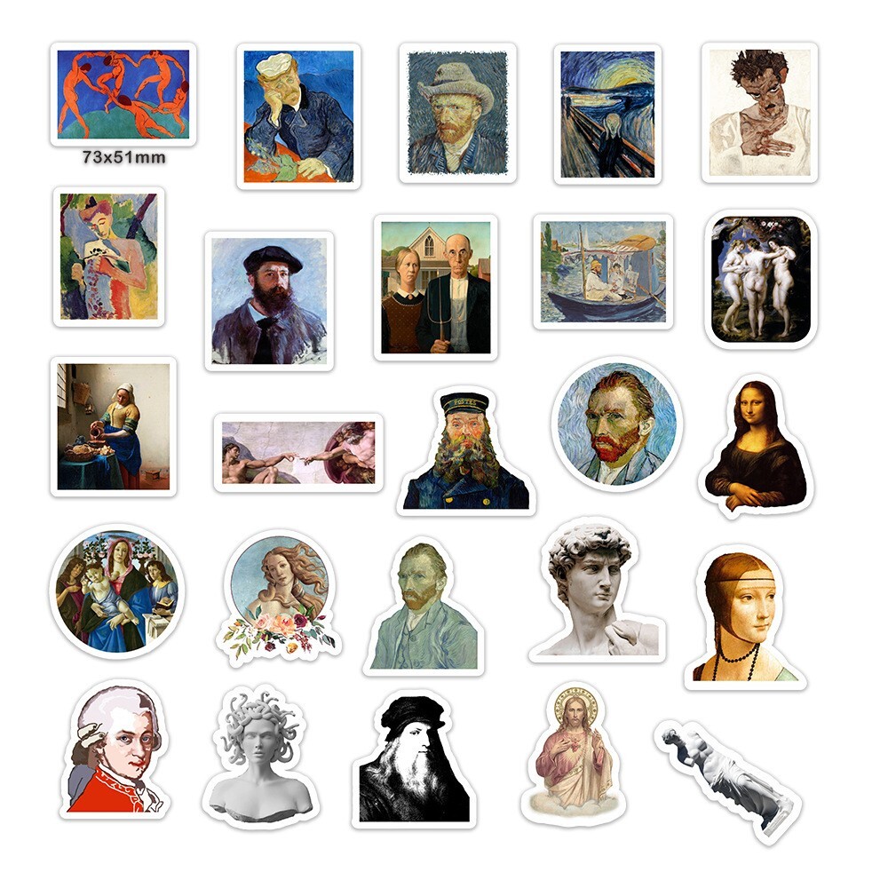 150pcs Famous Painting Vinyl Stickers, Artist Monet Van Gogh,0012345