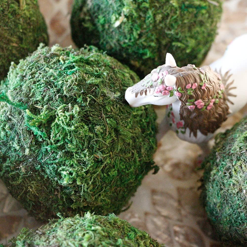 Large Green Moss Balls Decorative(4″-Set of 6), 4 Inch Decorative Moss Ball for