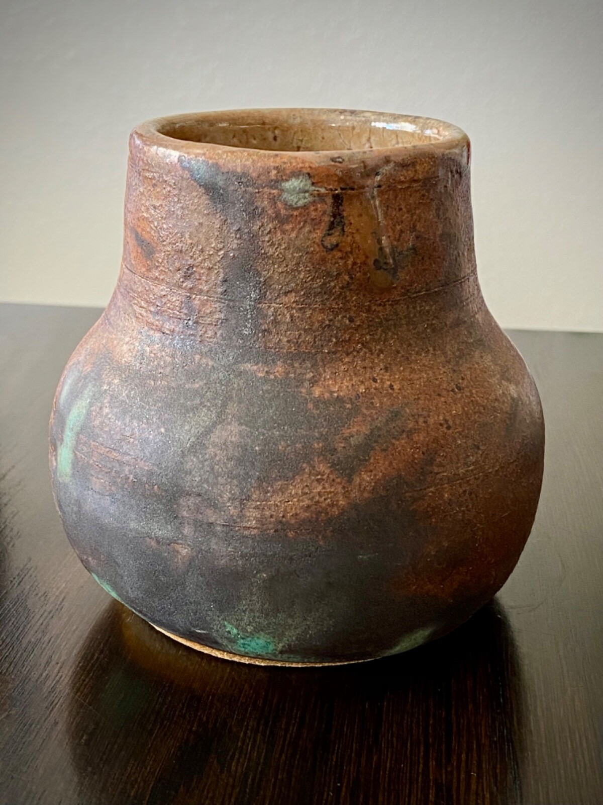 Ceramic Vase Multicolor Small 4” Handmade Signed Half Glossy Half Matte