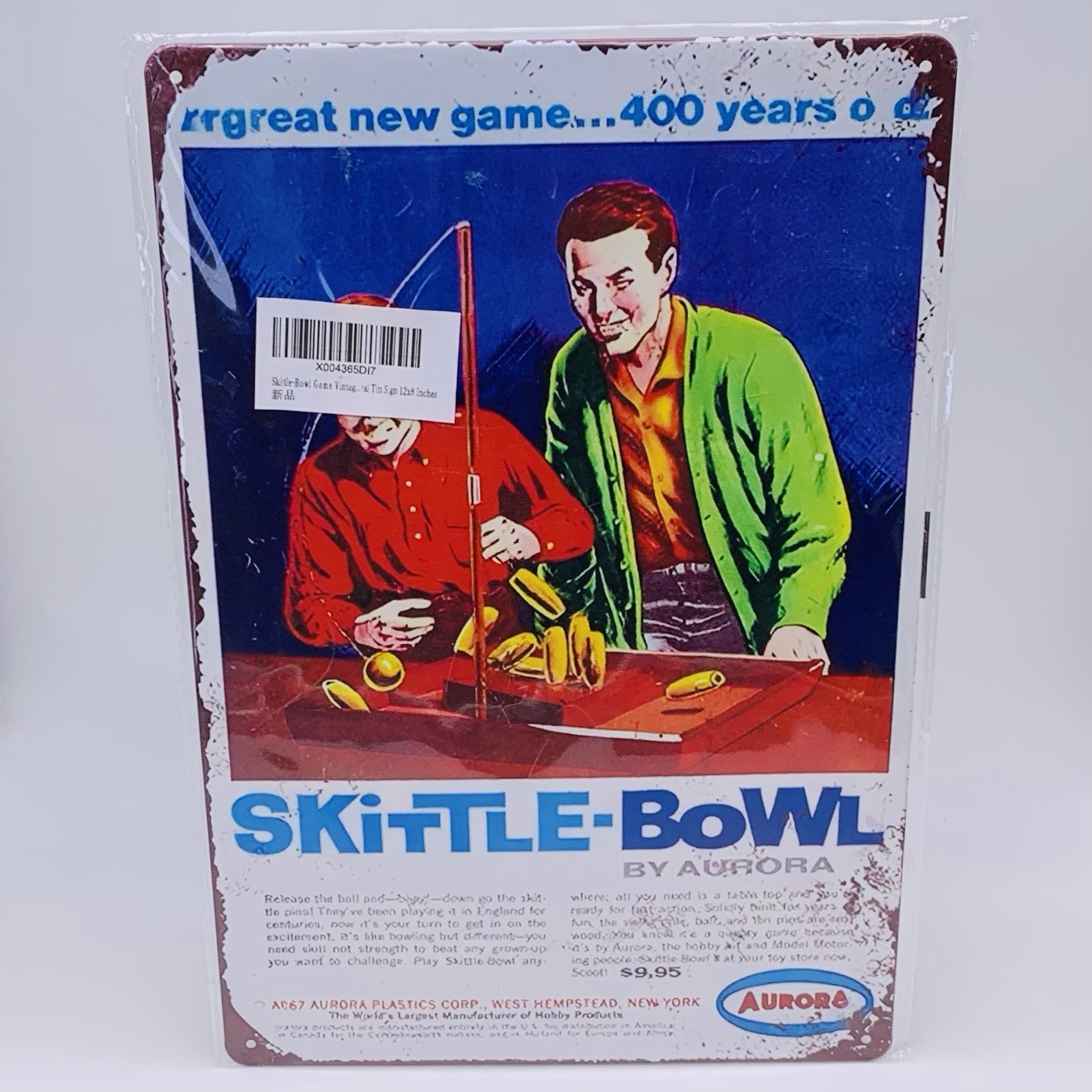 Skittle Bowl by Aurora Board Game 8” x 12” Metal Tin Sign Man Cave Wall Art Deco